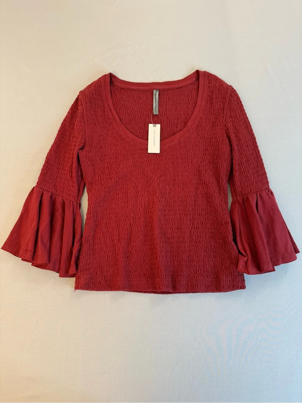 Anthropologie Maroon Bell-Sleeve Scoop Neck Top